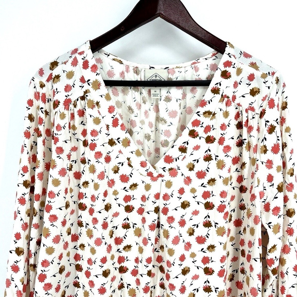 St. John’s Bay cotton white orange and tan floral shirt
